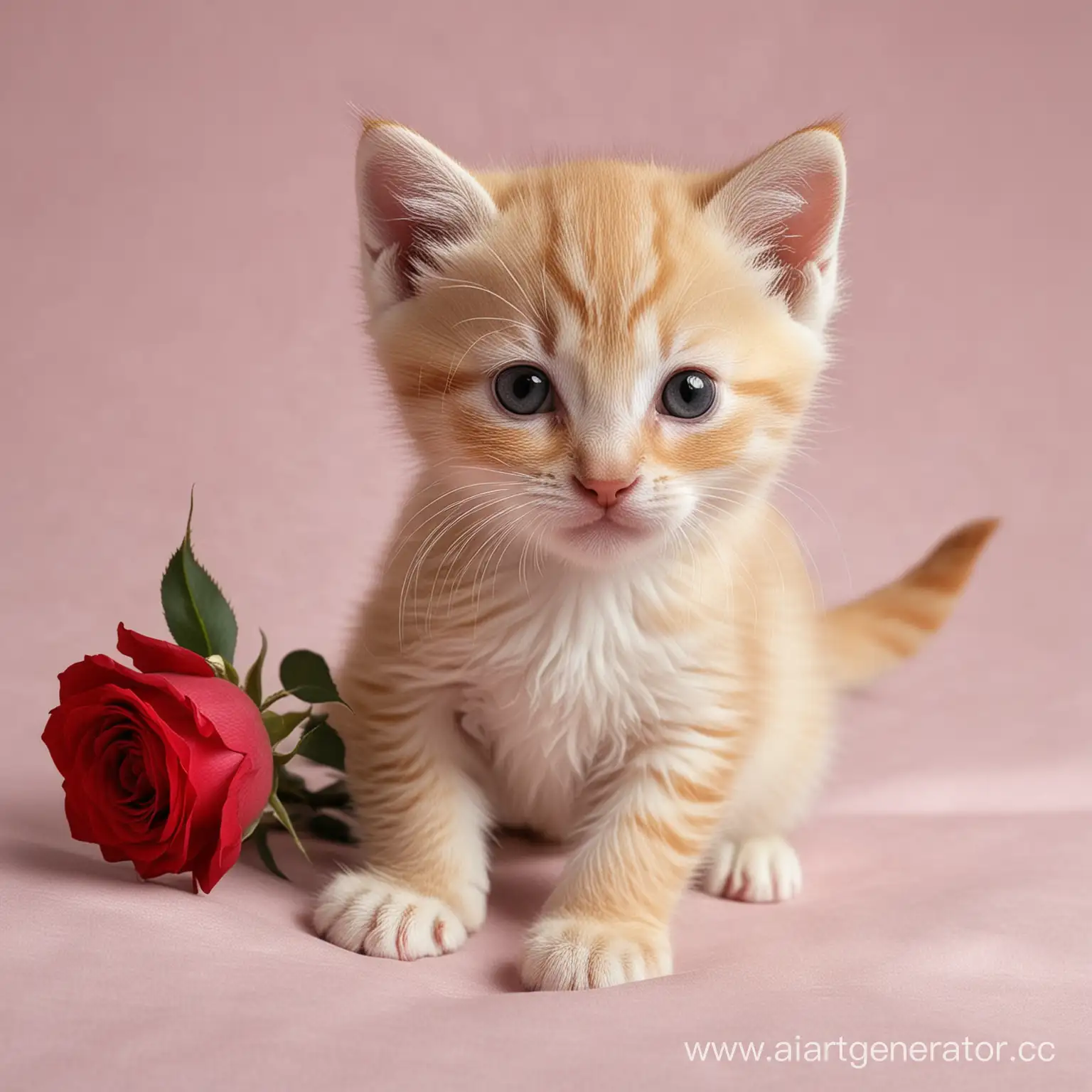 Adorable-Kitten-Holding-a-Delicate-Rose