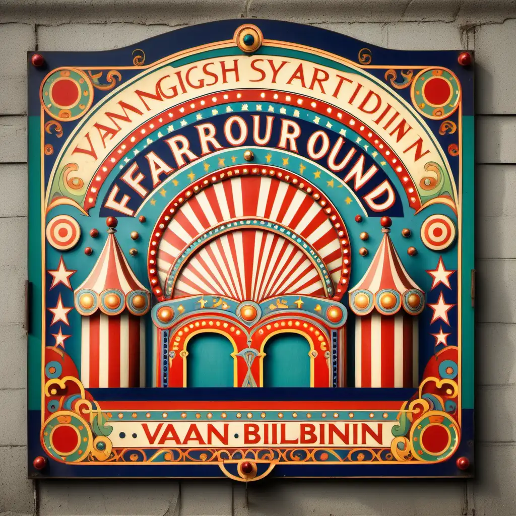 Vintage English Fairground Sign with Symmetrical Design Inspired by Ivan Bilibin