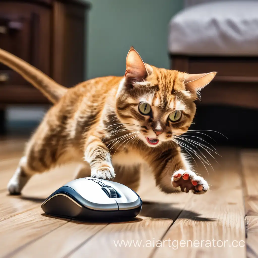 

the cat pounces on the mouse