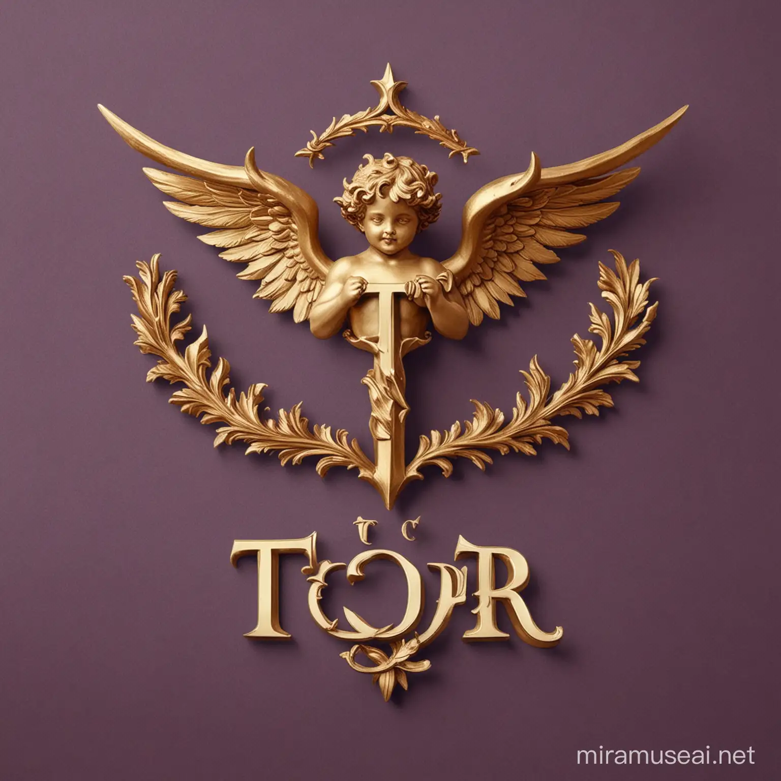 Classic Tcor Logo Design with CherubInspired Elements on Plum Background