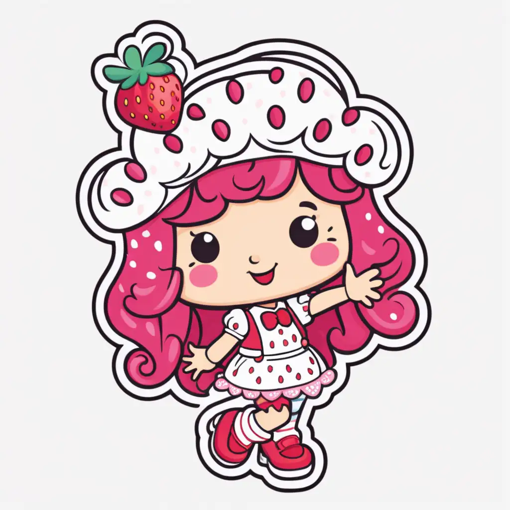 Delightful Valentine Strawberry Shortcake Sticker with Sprinkles Cartoon Vector Art