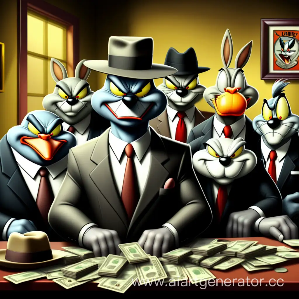 Whimsical-Gathering-of-Looney-Tunes-Mafia-Characters