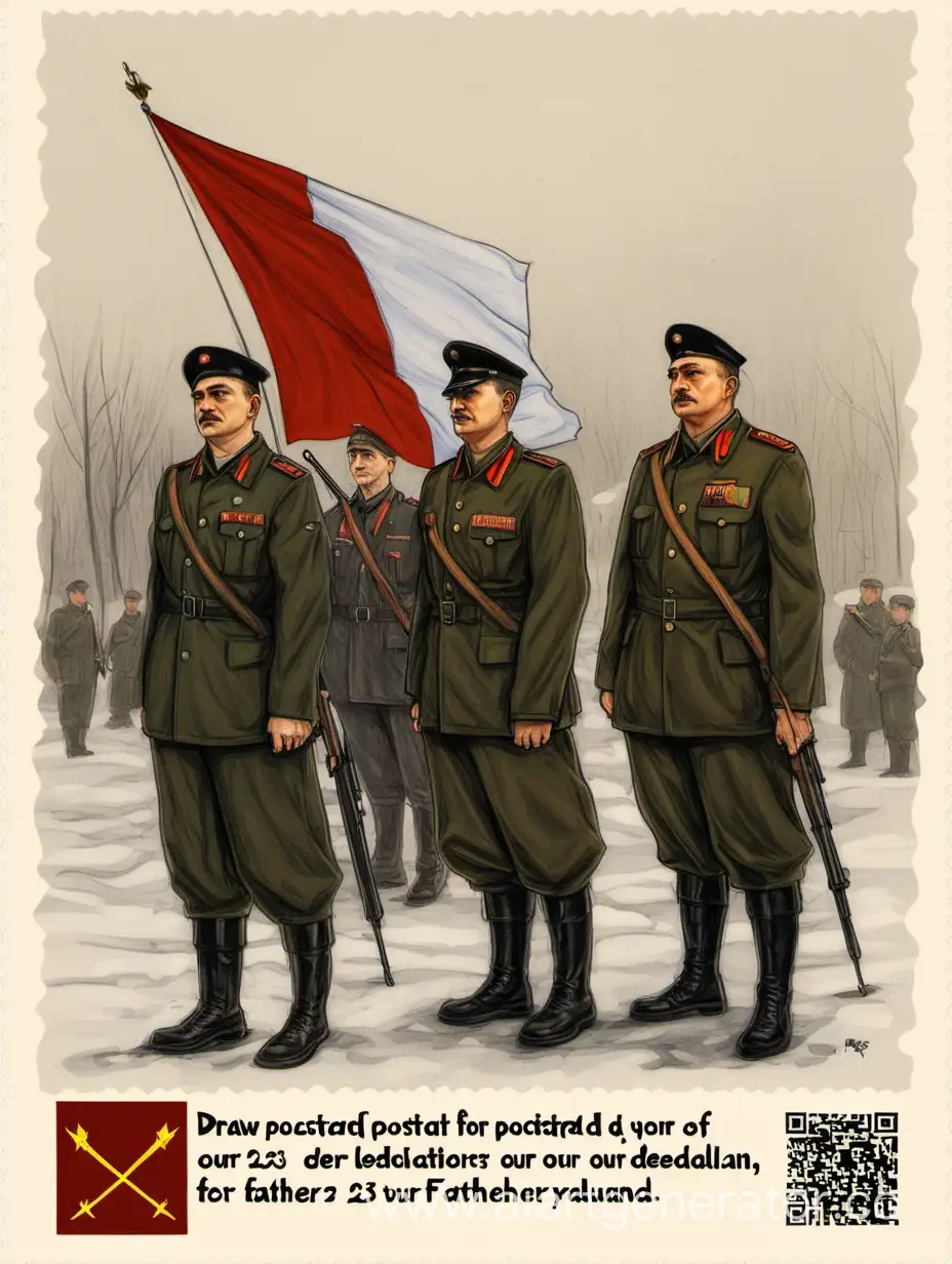 Нарисуйте открытку к 23 февраля, посвященную защитникам нашего Отечества.