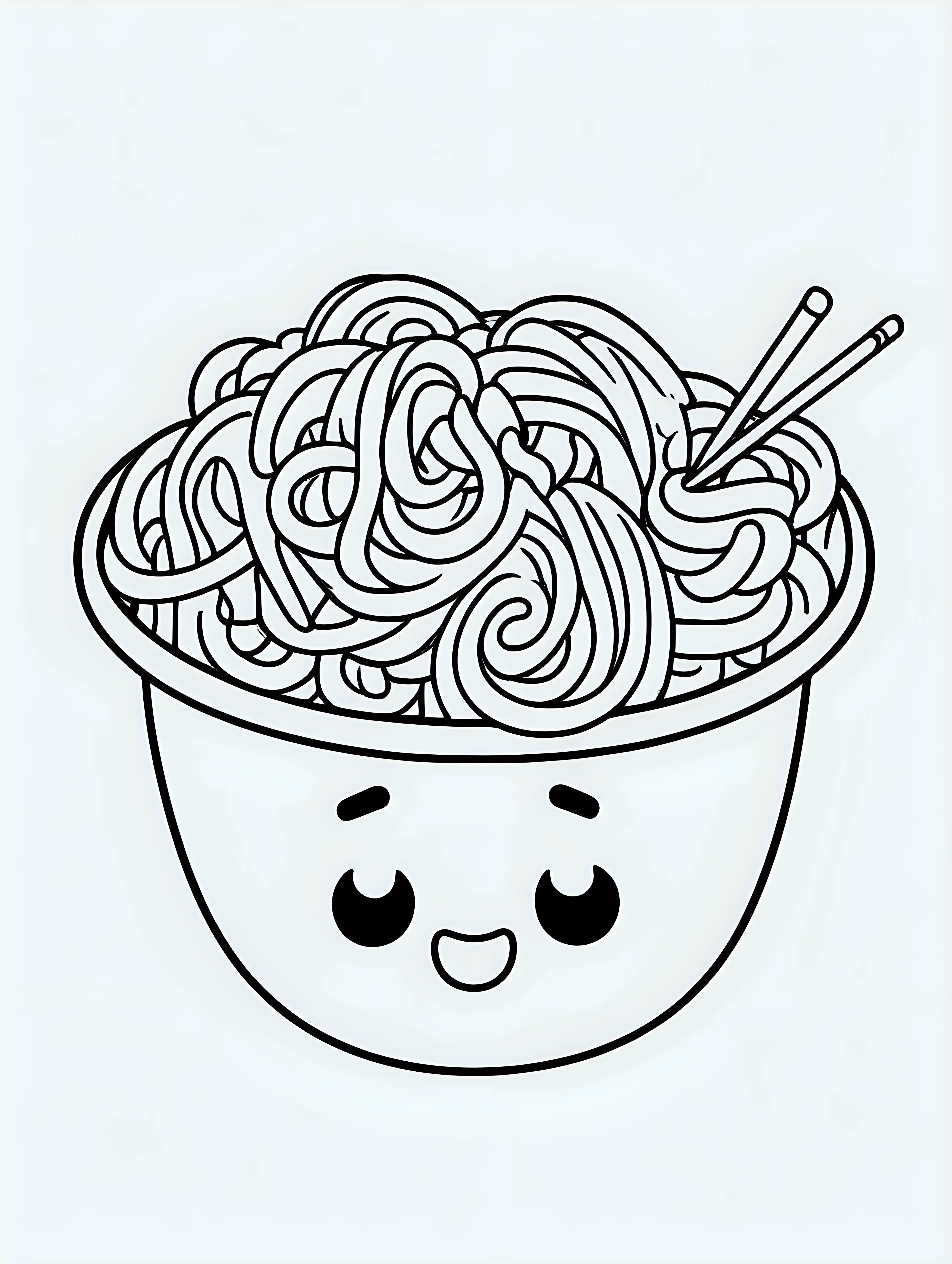 coloring book, cartoon drawing, clean black and white, single line, white background, cute noodles, emojis