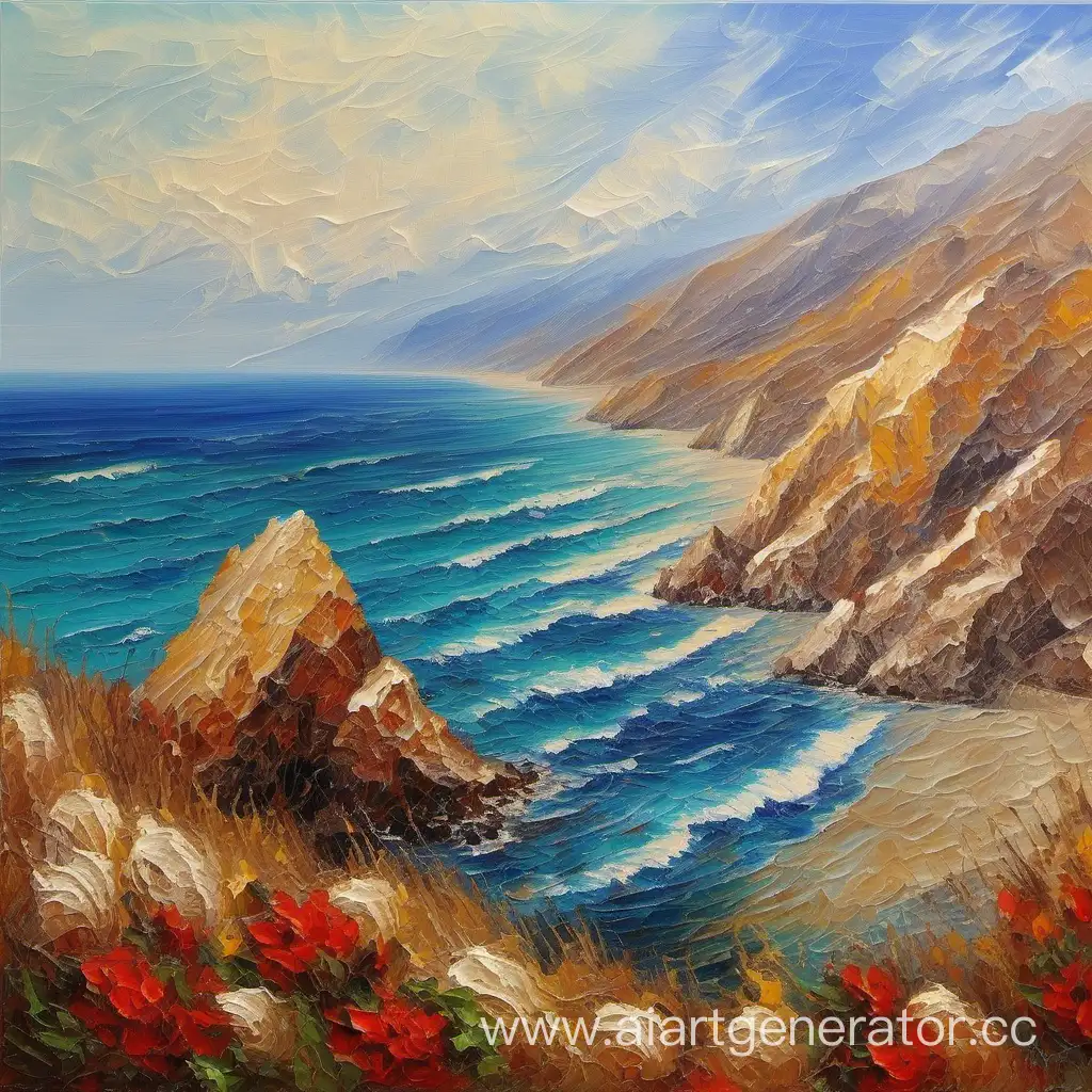 Dagestan-Sea-Coast-in-Bold-Oil-Palette-Knife-Painting