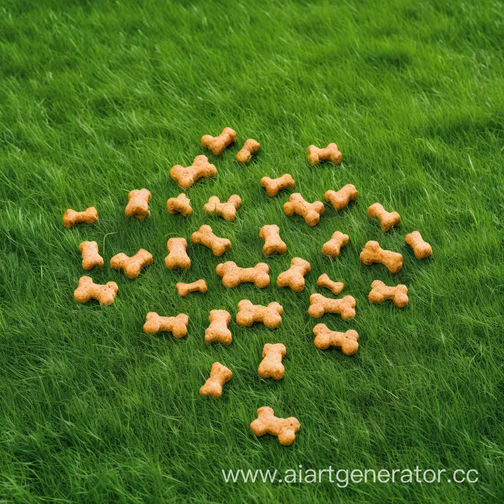 Scattered-Dog-Food-in-Lush-Green-Grass