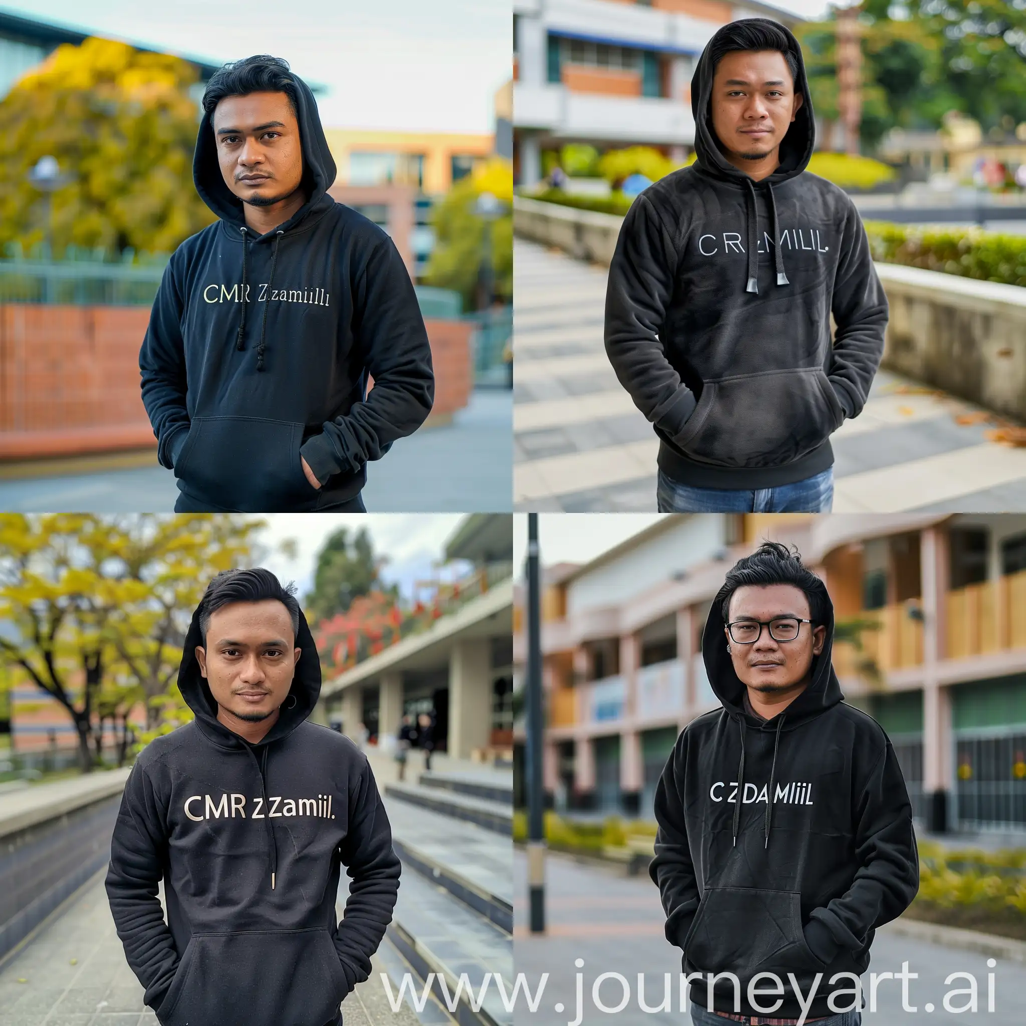 Indonesian-Man-in-Black-Hoodie-Standing-on-Campus-Grounds