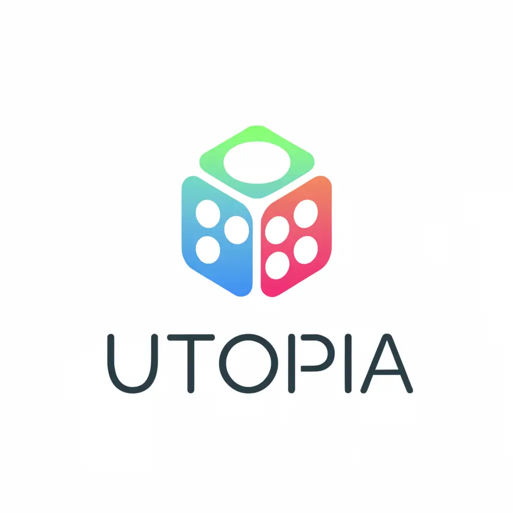 a logo design,with the text "Utopia", main symbol:Dice,Moderate,be used in Entertainment industry,clear background
