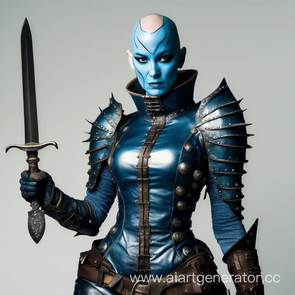 BlueSkinned-Female-Warrior-with-Riveted-Leather-Armor-and-Daggers