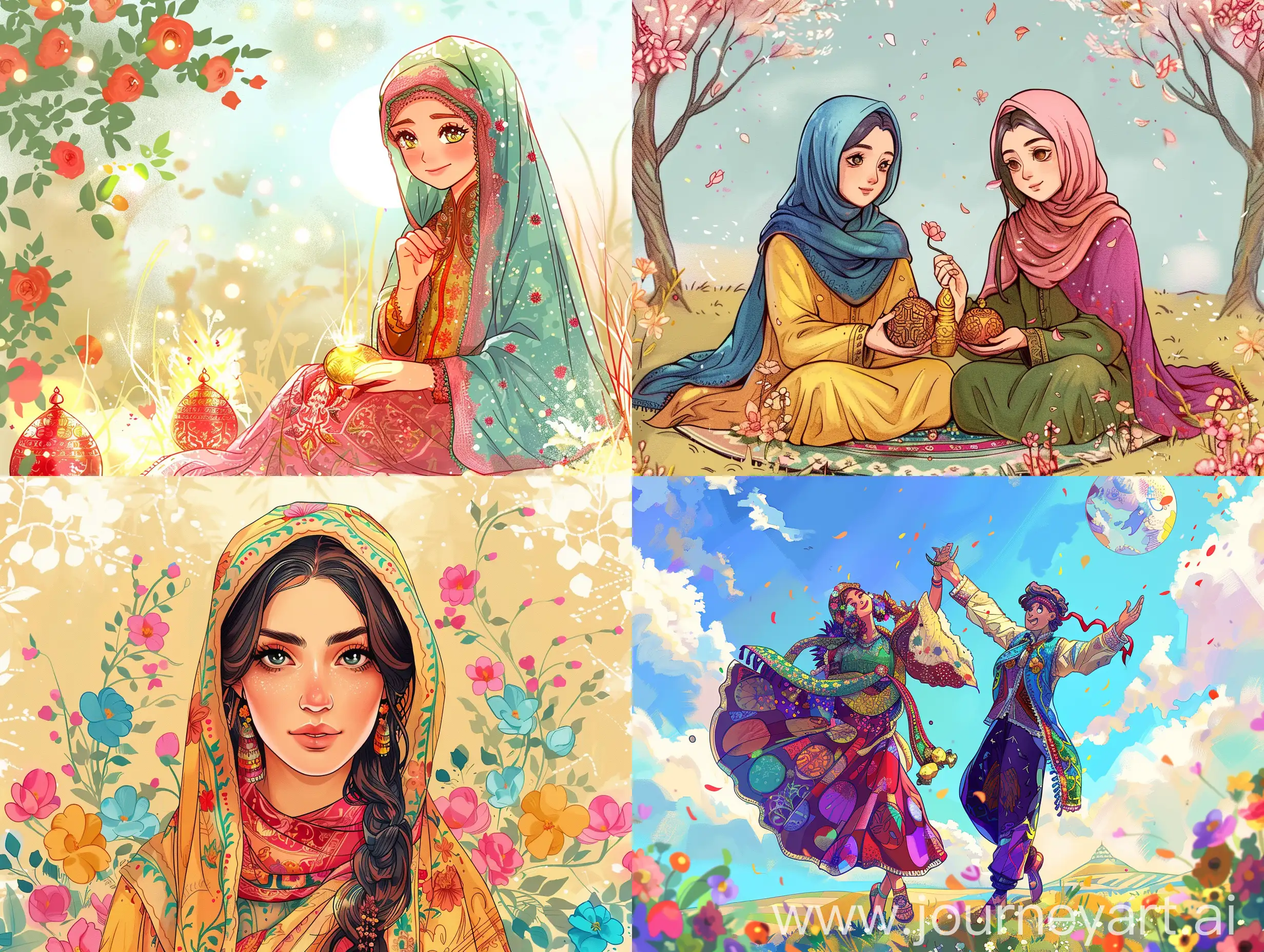 Combining Nowruz and Ramadan , happy coloring , Digital art style