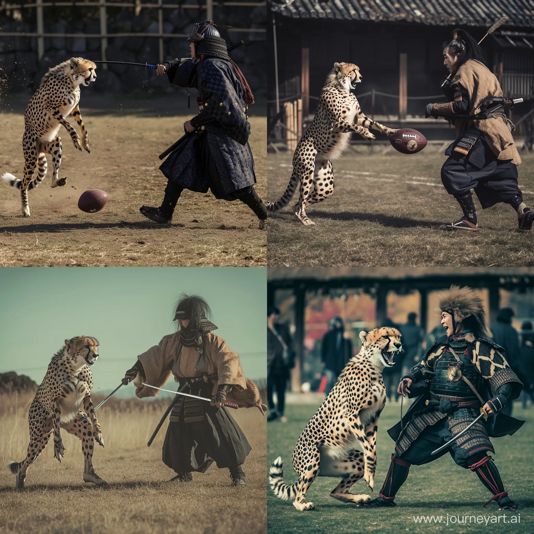 The Iranian cheetah defeated the Japanese samurai on the football field, aesthetic photography 