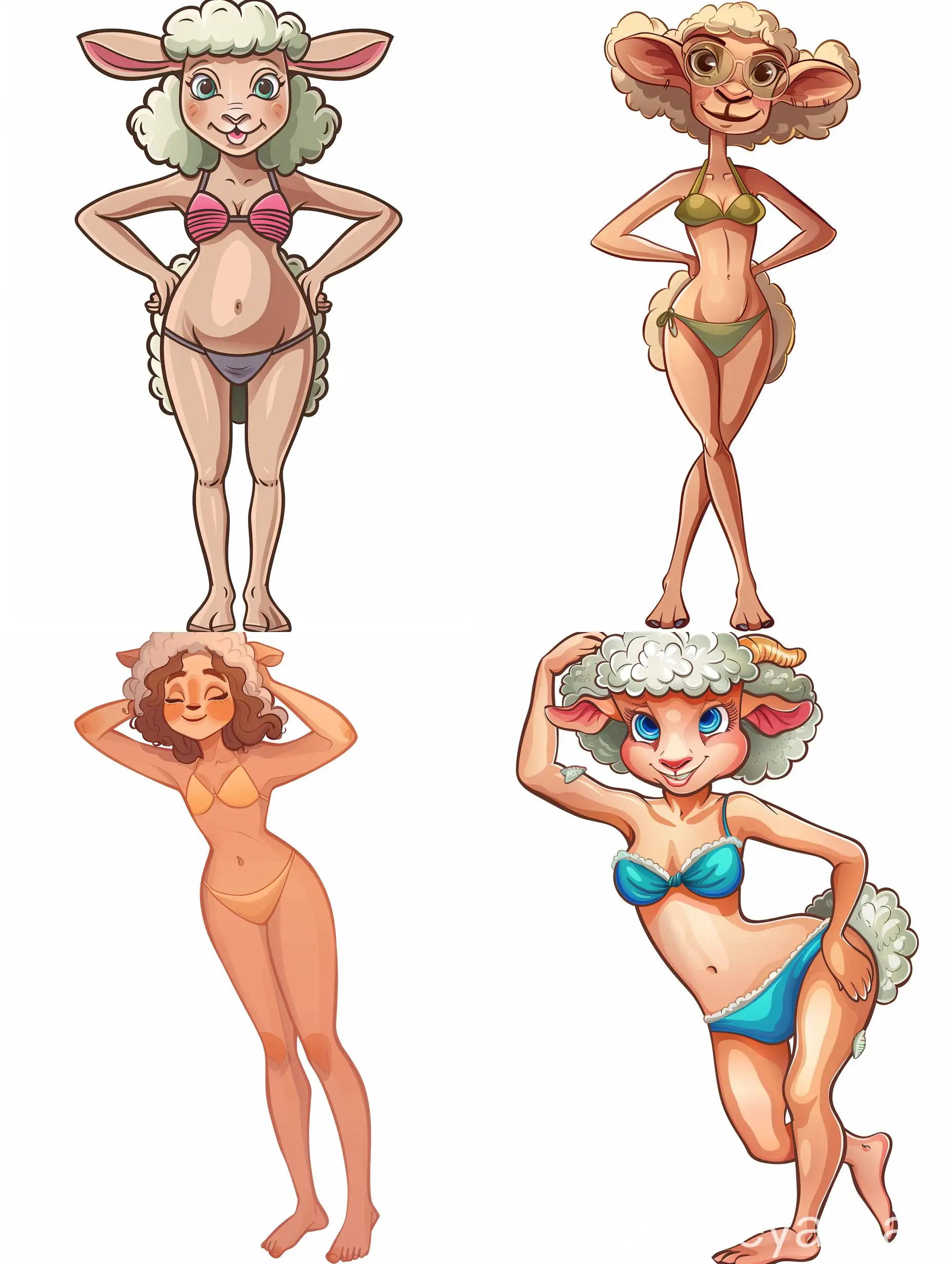 Cartoon-Thin-Adult-Sheep-in-Swimsuit-Poses-Playfully