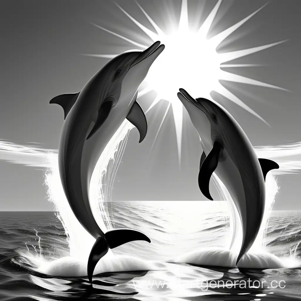 Monochrome-Encounter-Dolphin-and-Sword-Whale-Nose-Touching