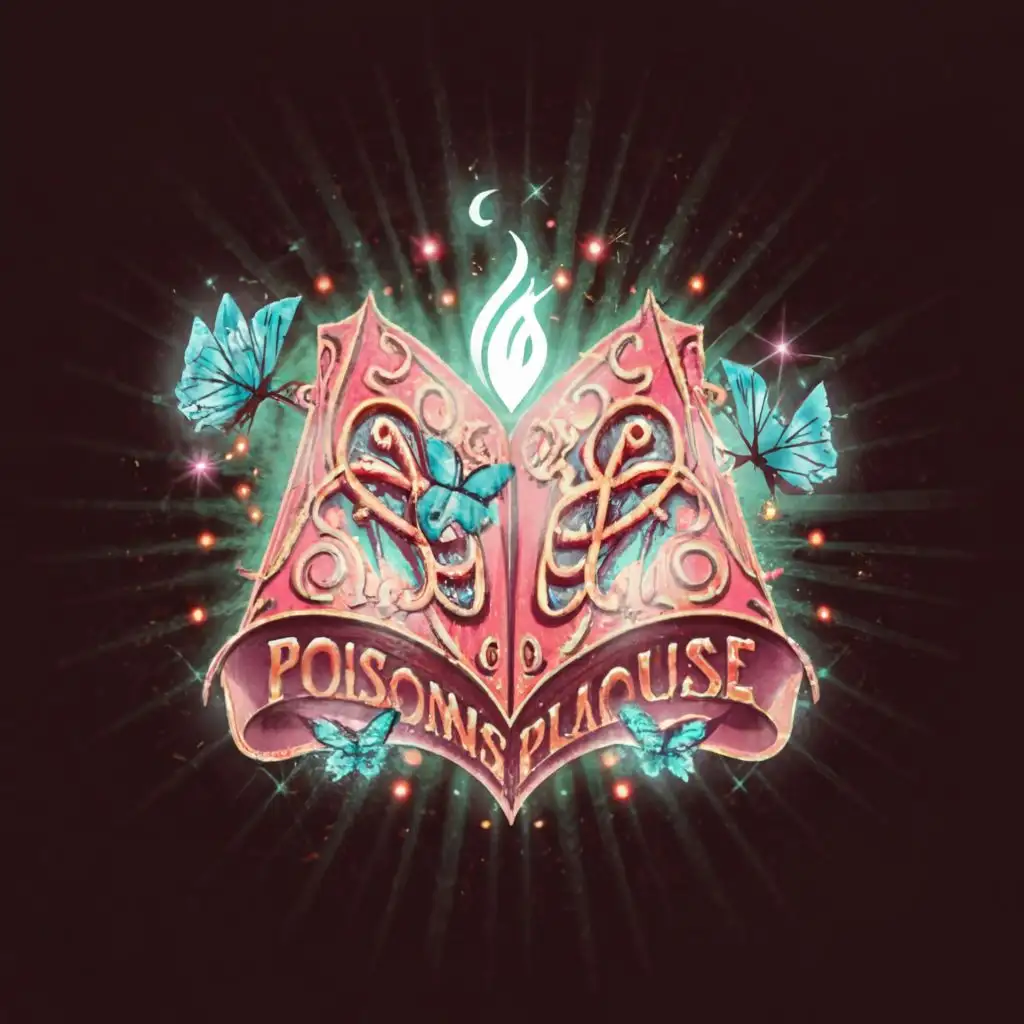 LOGO-Design-For-The-Poisons-Playhouse-Barbie-Pink-Glitter-Burn-Book-with-Teal-Accents-and-Butterfly-Fantasy-Theme