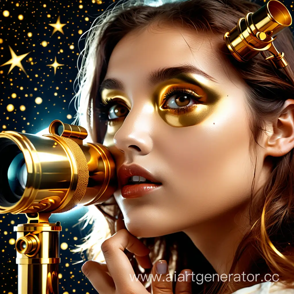 Постер кино девушка лицо  золотой телескоп