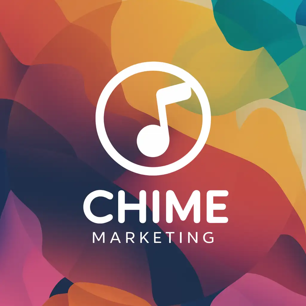 make me a logo for a company called Chime Marketing. They design jingles for commercials and brands the logo is minimalist and white on a colourful background. use rounded circular lines. incorporate musical notes somehow