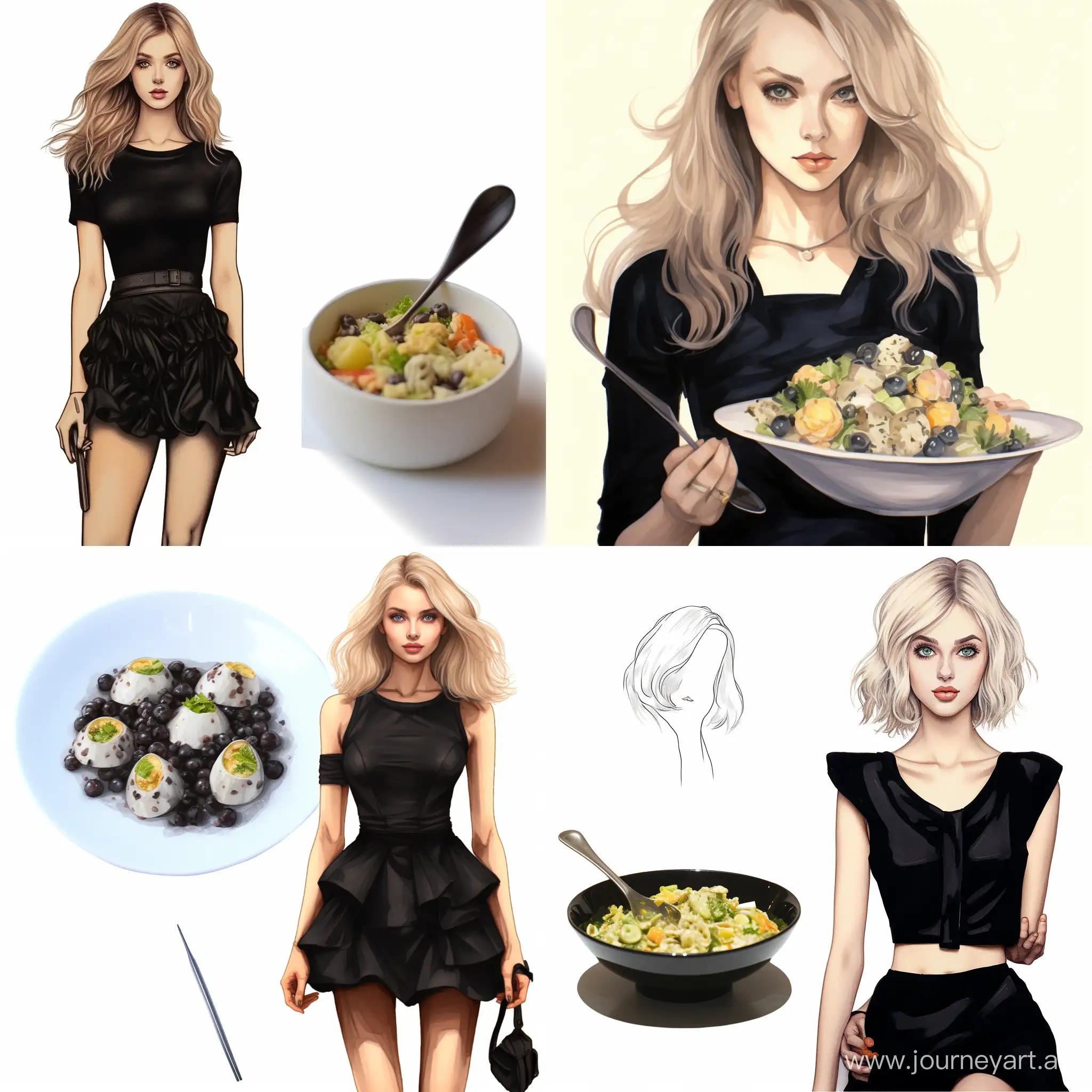 Stylish-Woman-Enjoying-a-Bowl-of-Olivier-Salad-in-Elegant-Black-Dress
