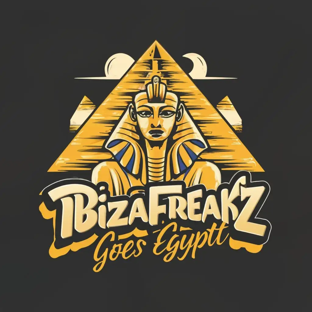 logo, Pyramid mummy, with the text "Ibizafreakz goes egypt", typography, be used in Travel industry