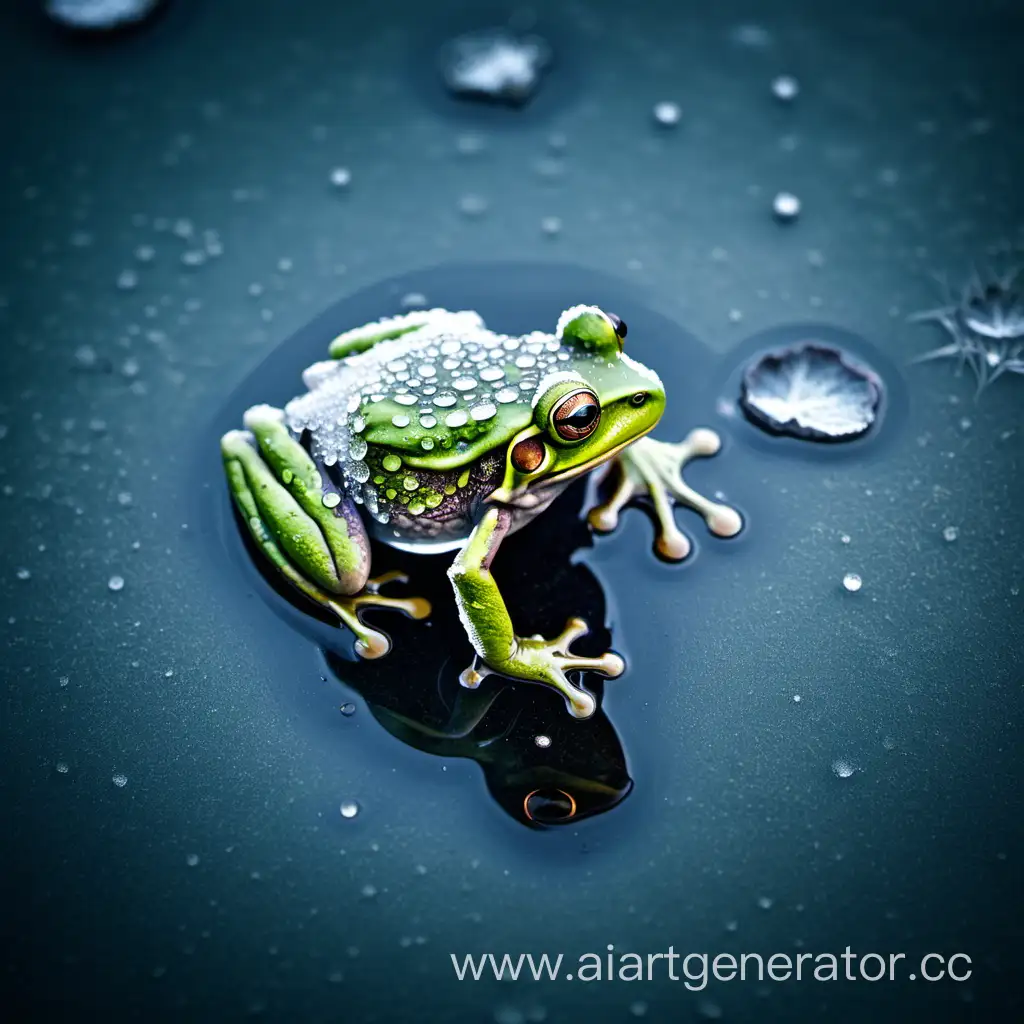 Frozen-Frog-Sculpture-Capturing-the-Beauty-of-an-Icy-Pond-Creature