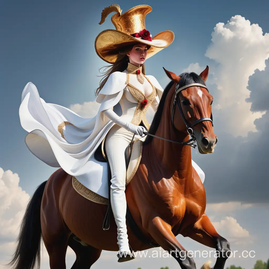 дама шикарных форм на лошади в шляпке