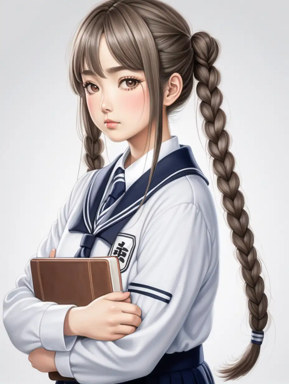 Mature Japanese Woman in School Uniform with Braided Hair