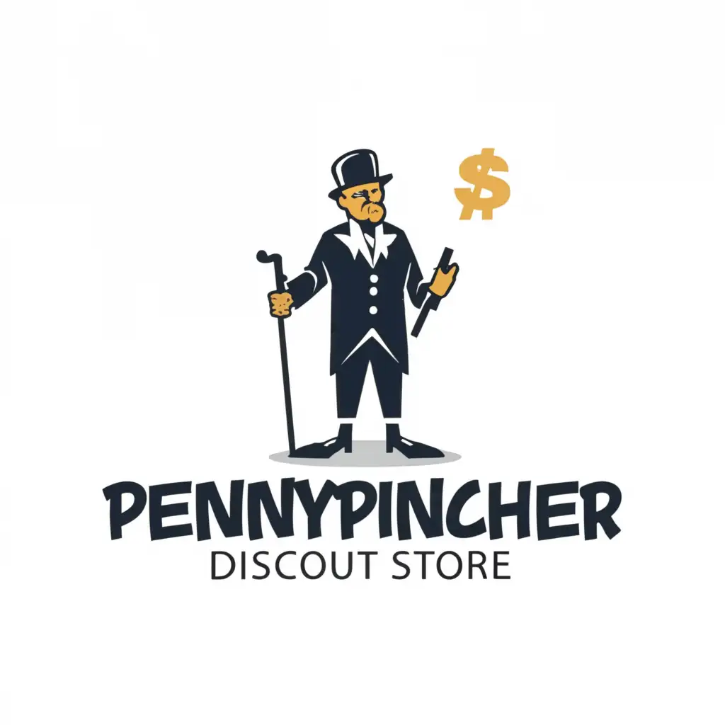 a logo design,with the text "Penny pincher discount store", main symbol:man with dolar,Moderate,be used in Finance industry,clear background