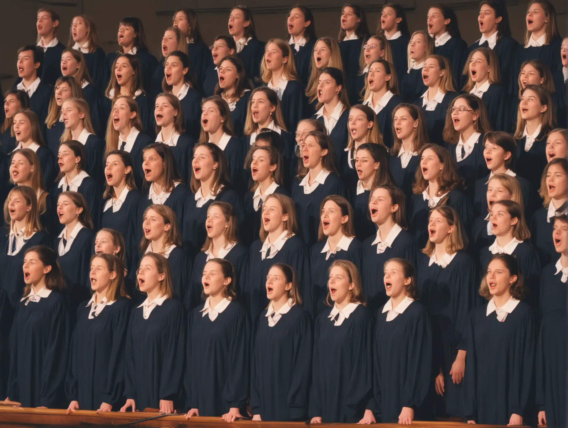 1995 choir photos standing singing mid performance
