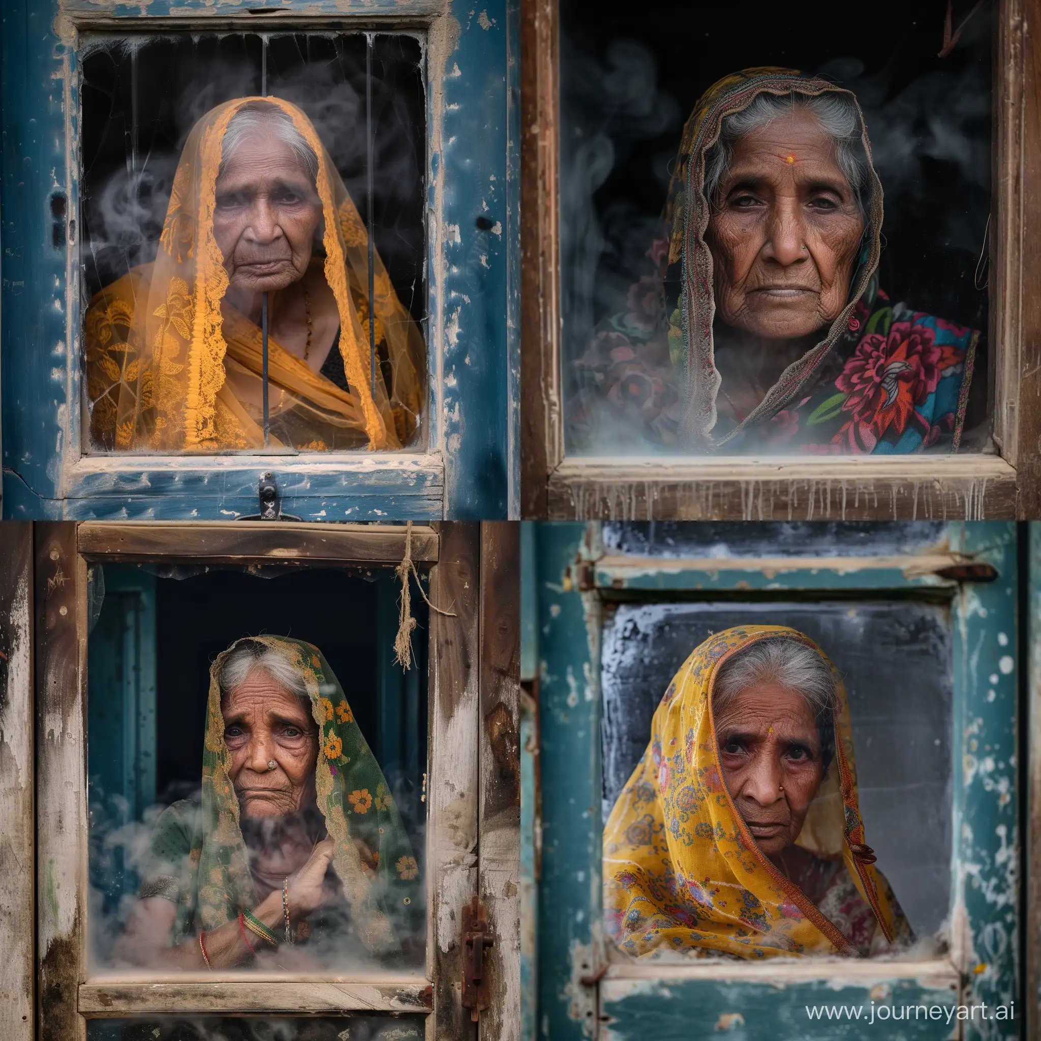 Portrait-of-Tribal-Old-Women-in-Gujarat-Behind-a-Steamy-Window