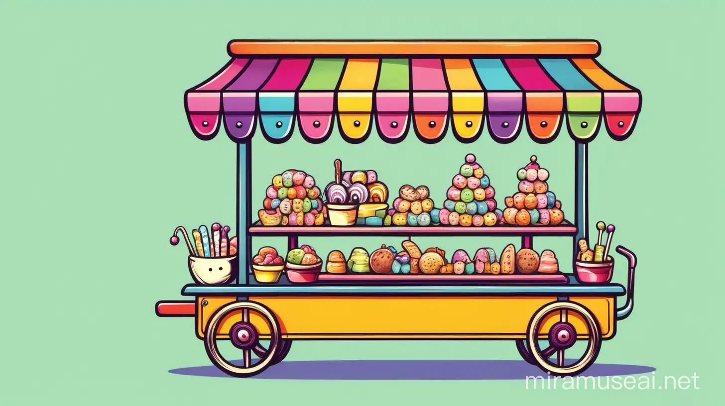 Cartoon treat trolley colorful fun whimsical