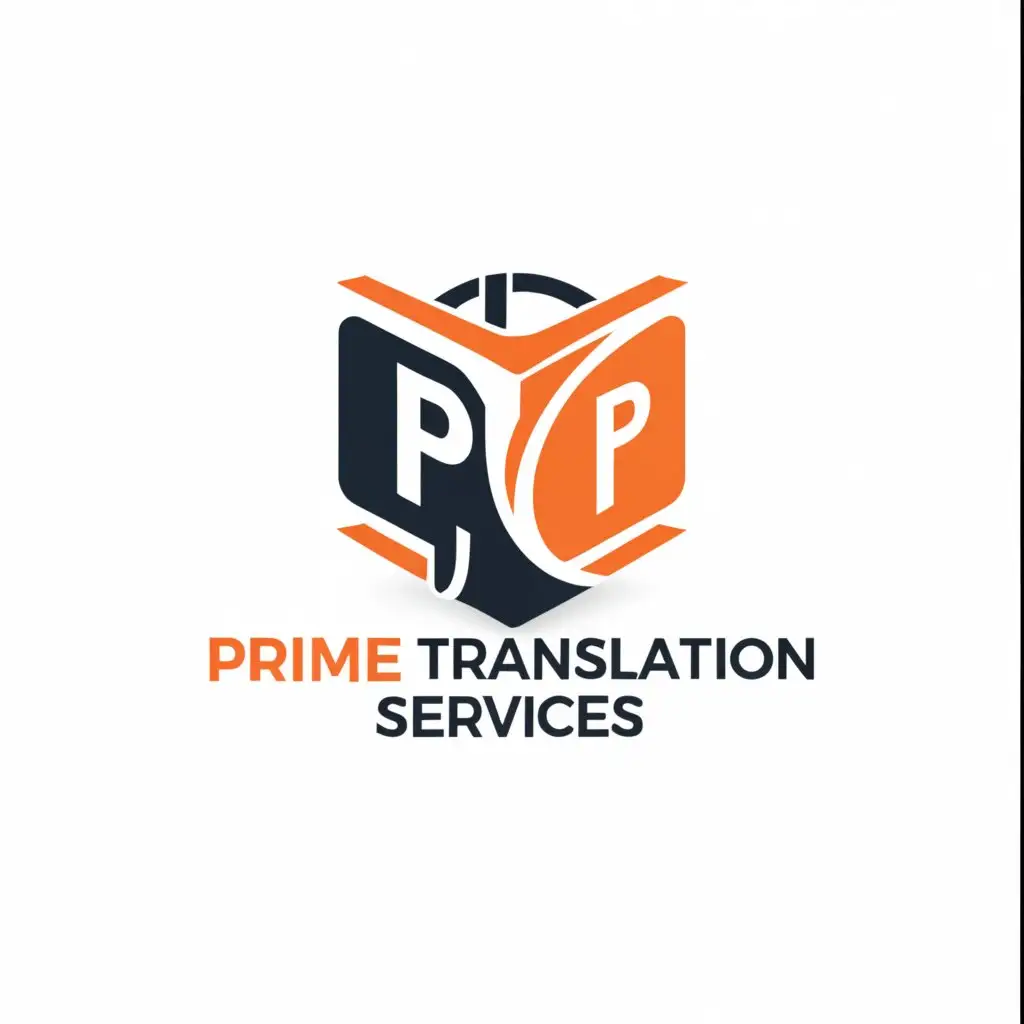 a logo design,with the text "Prime Translation Services", main symbol:Language translation logo with blue and orange color
Text should be black
Use language symbol,complex,clear background
