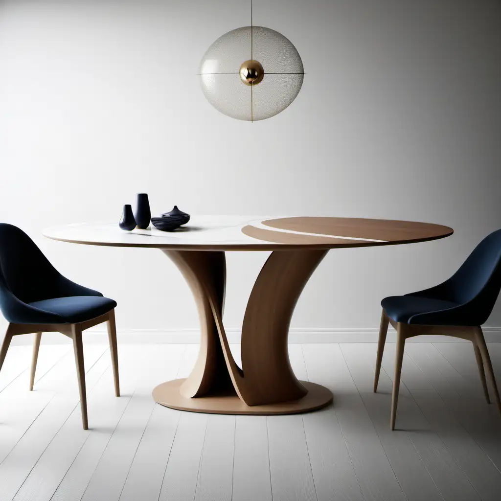 Maak mooie eetkamertafel met een super modern onderstel met ronde abstracte vormen en een deens ovale blad
