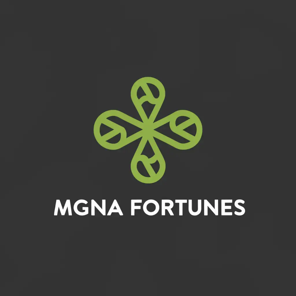 a logo design,with the text "MAGNA FORTUNES", main symbol:4 Clover leaf,Minimalistic,clear background