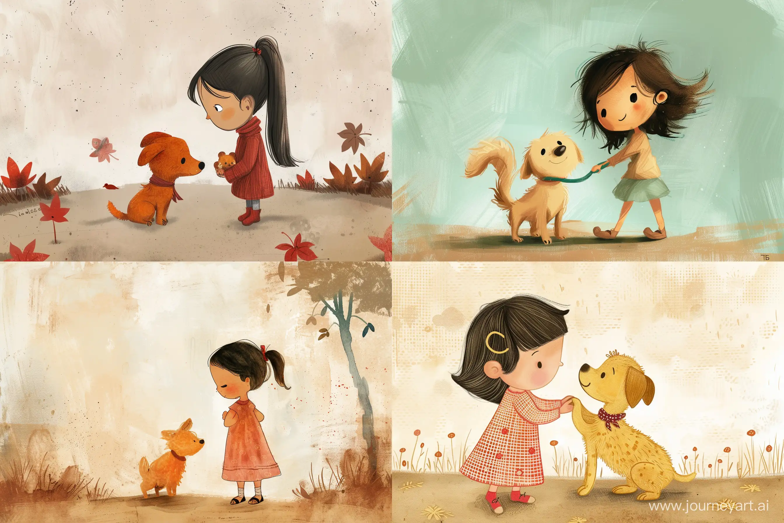 Charming-Illustration-of-a-Playful-Girl-with-Her-Loyal-Dog
