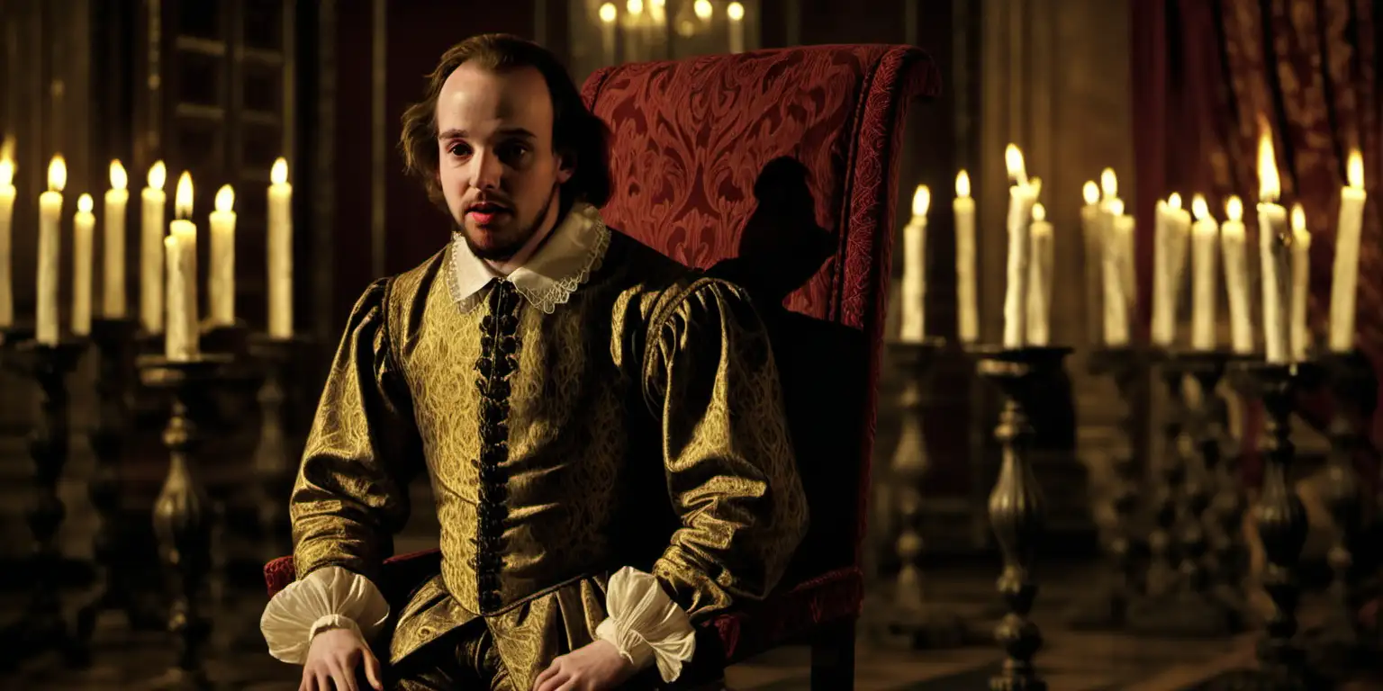 Young William Shakespeare Expressing Heartbreak in Candlelit Opulence