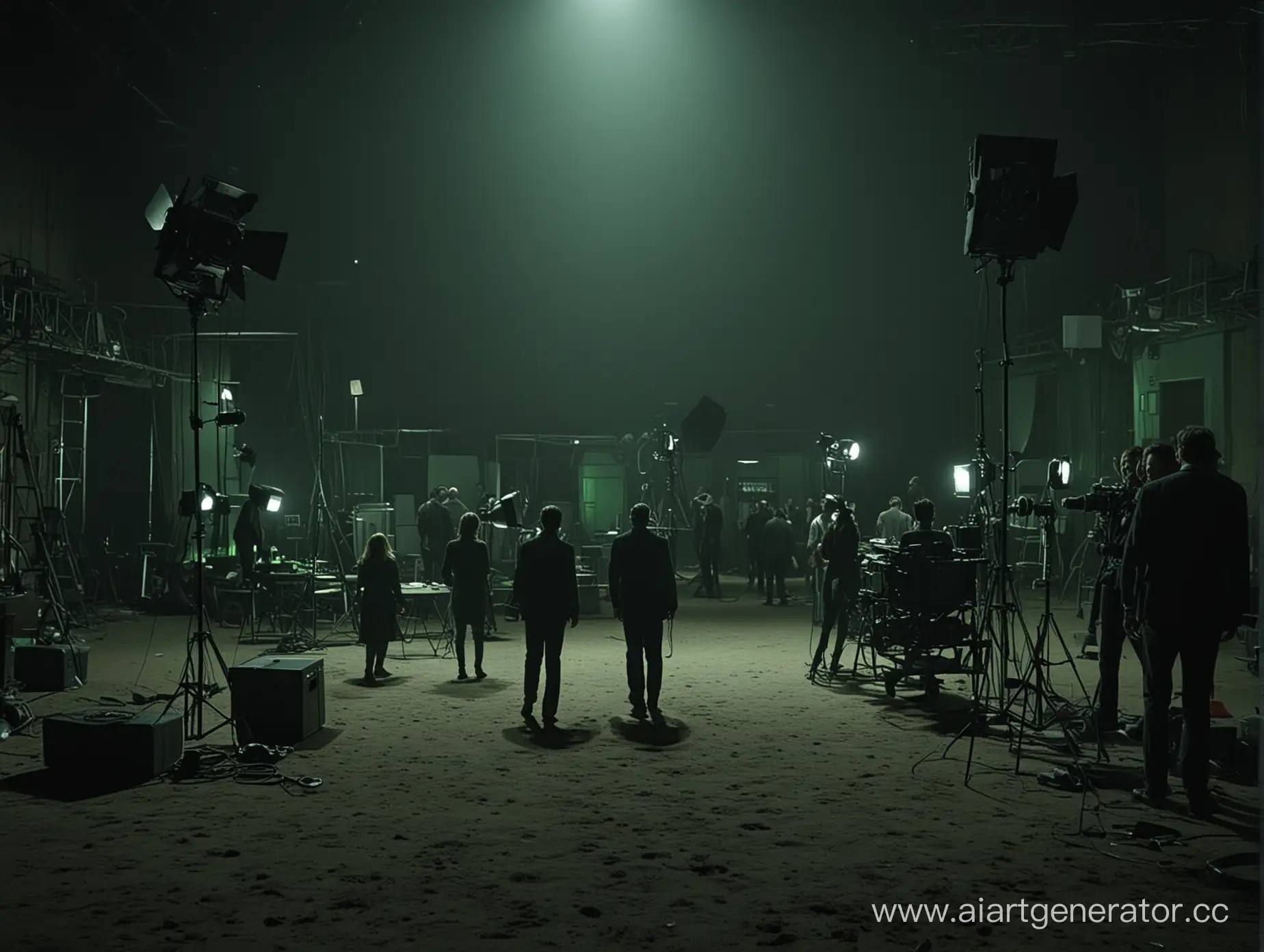 Mysterious-Film-Set-with-Green-Lighting-and-Cast