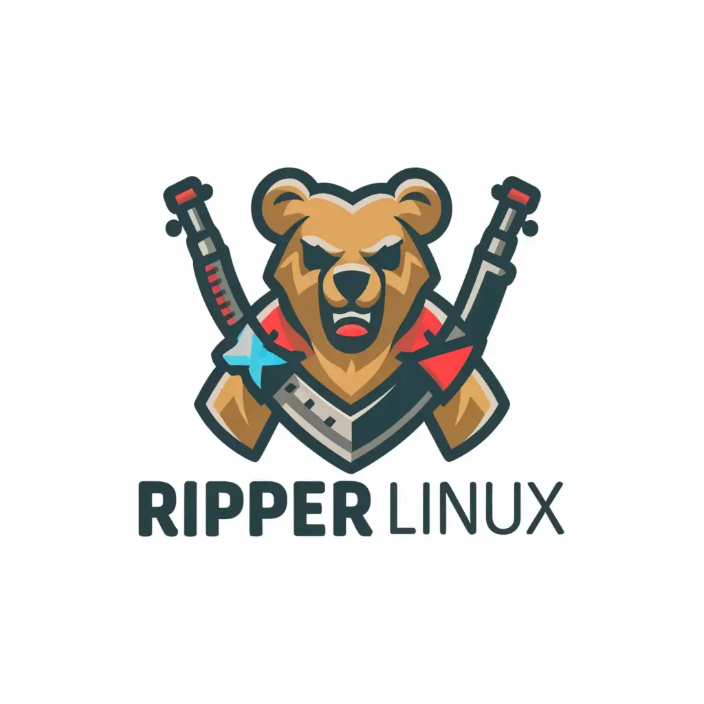 a logo design,with the text "ripper linux", main symbol:a pirate bear with guns and tech related stuff around it,Moderate,clear background