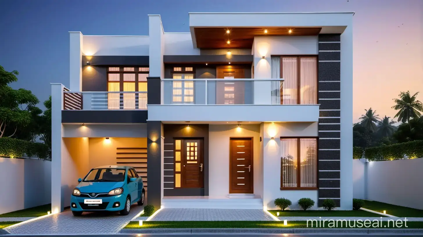 BudgetFriendly TwoStory Modern House Design with Flat Roof and Wooden Accents