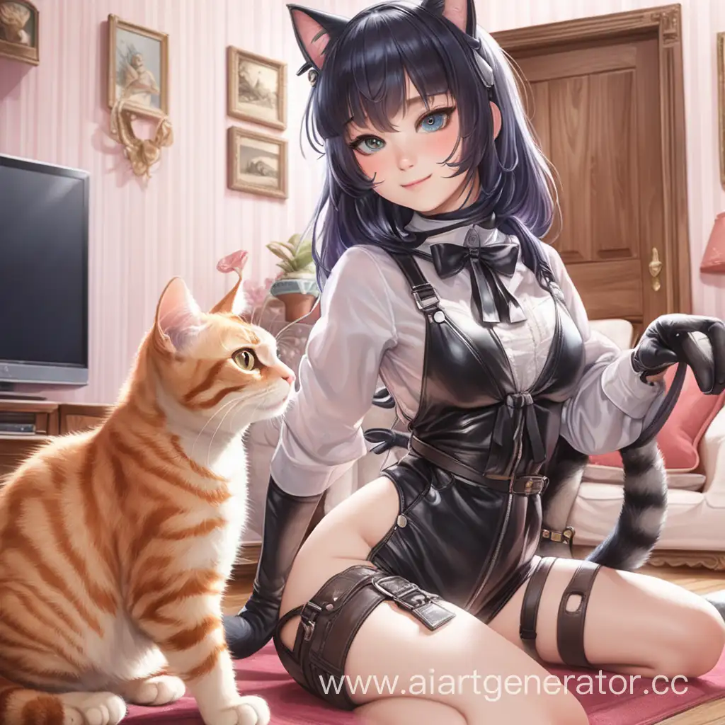 catgirl live in the house with man as a pet
