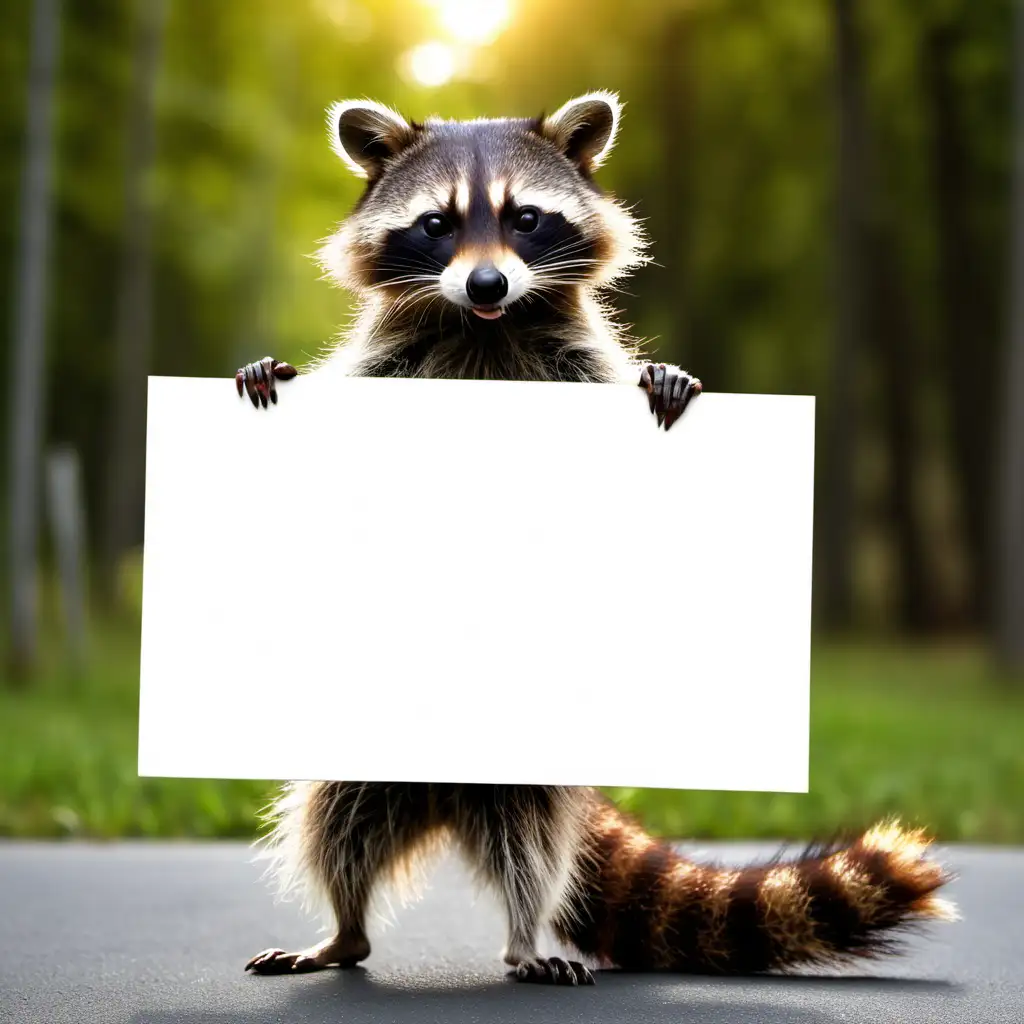 Cute Racoon Holding a Large Blank Sign for Adorable Wildlife Messaging