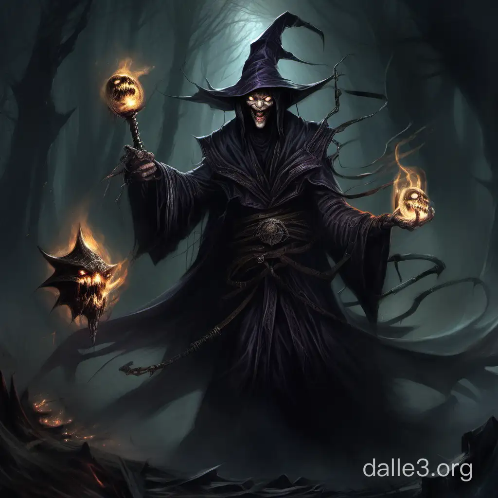 Sinister Mage with Maniacal Grin in Dark Fantasy Setting | Dalle3 AI