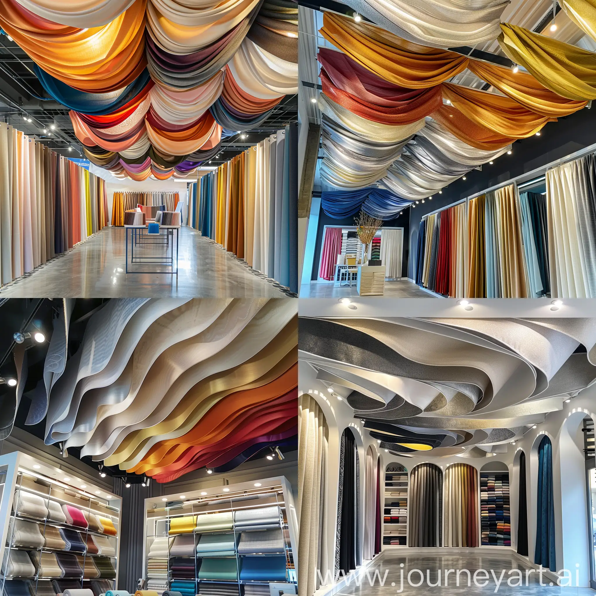 contemporary ceiling fabric display in fabric showroom