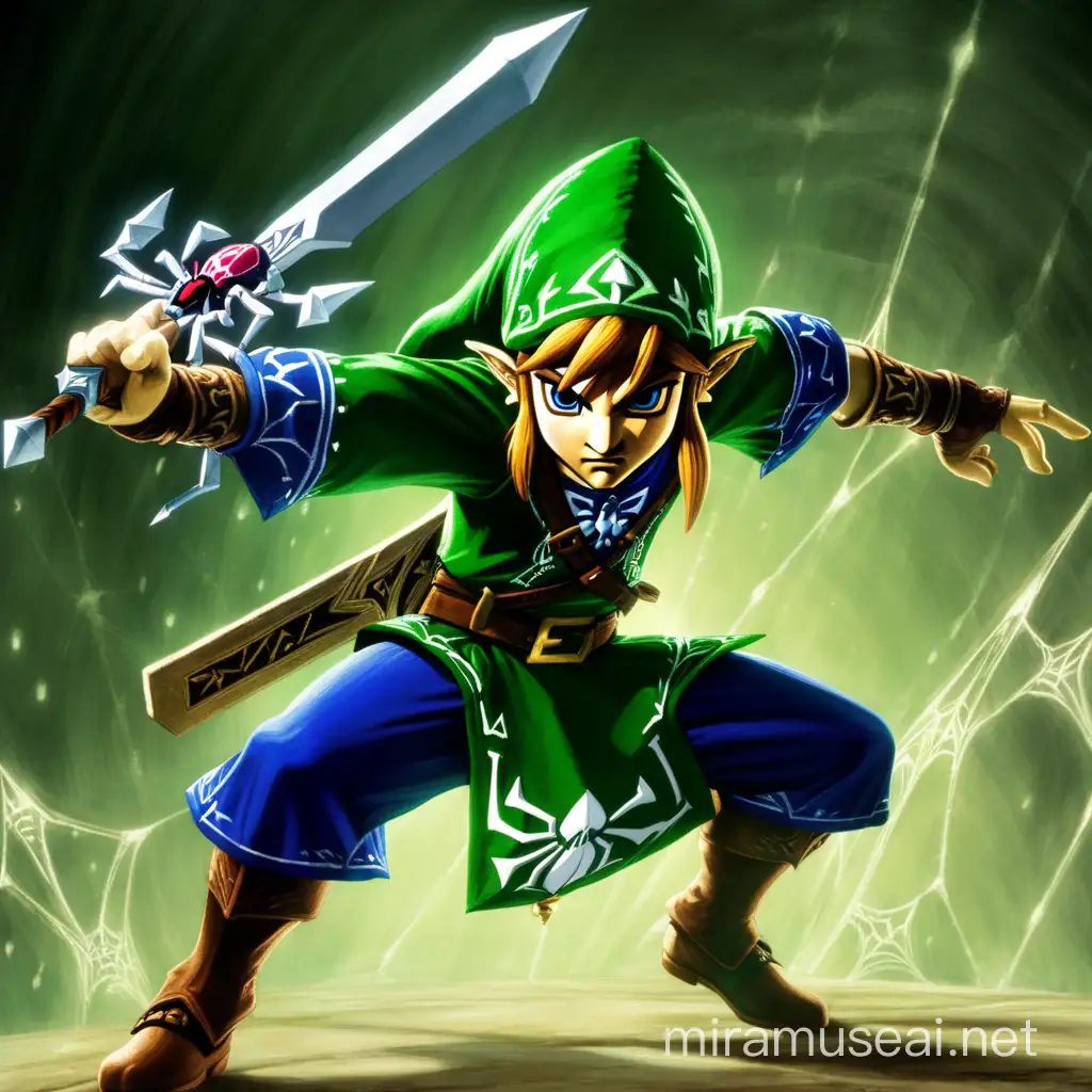 Original spider themed antagonist fighting Link from The legend of Zelda 
