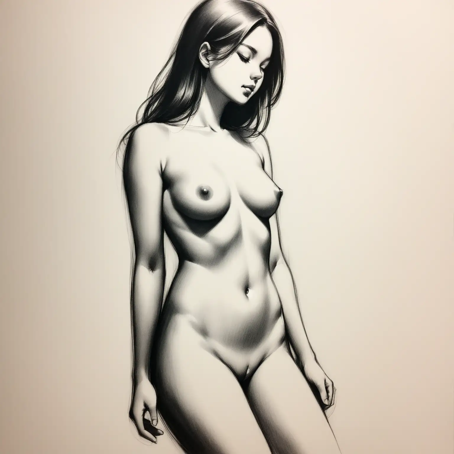 Nude Female Figure Sketch in Charcoal