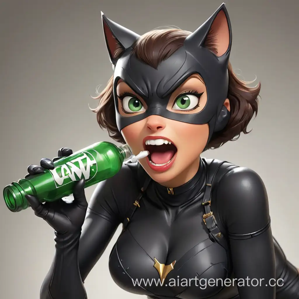 Cartoon-Catwoman-Superhero-Licking-a-Bottle