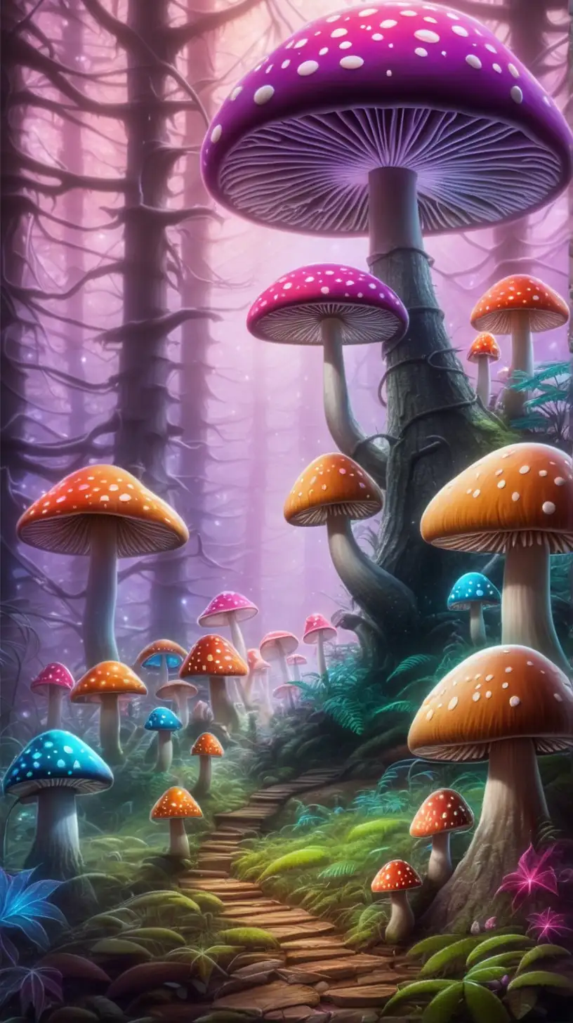 Vibrant Mushroom Forest Enchanting Fungi Amid Lush Foliage