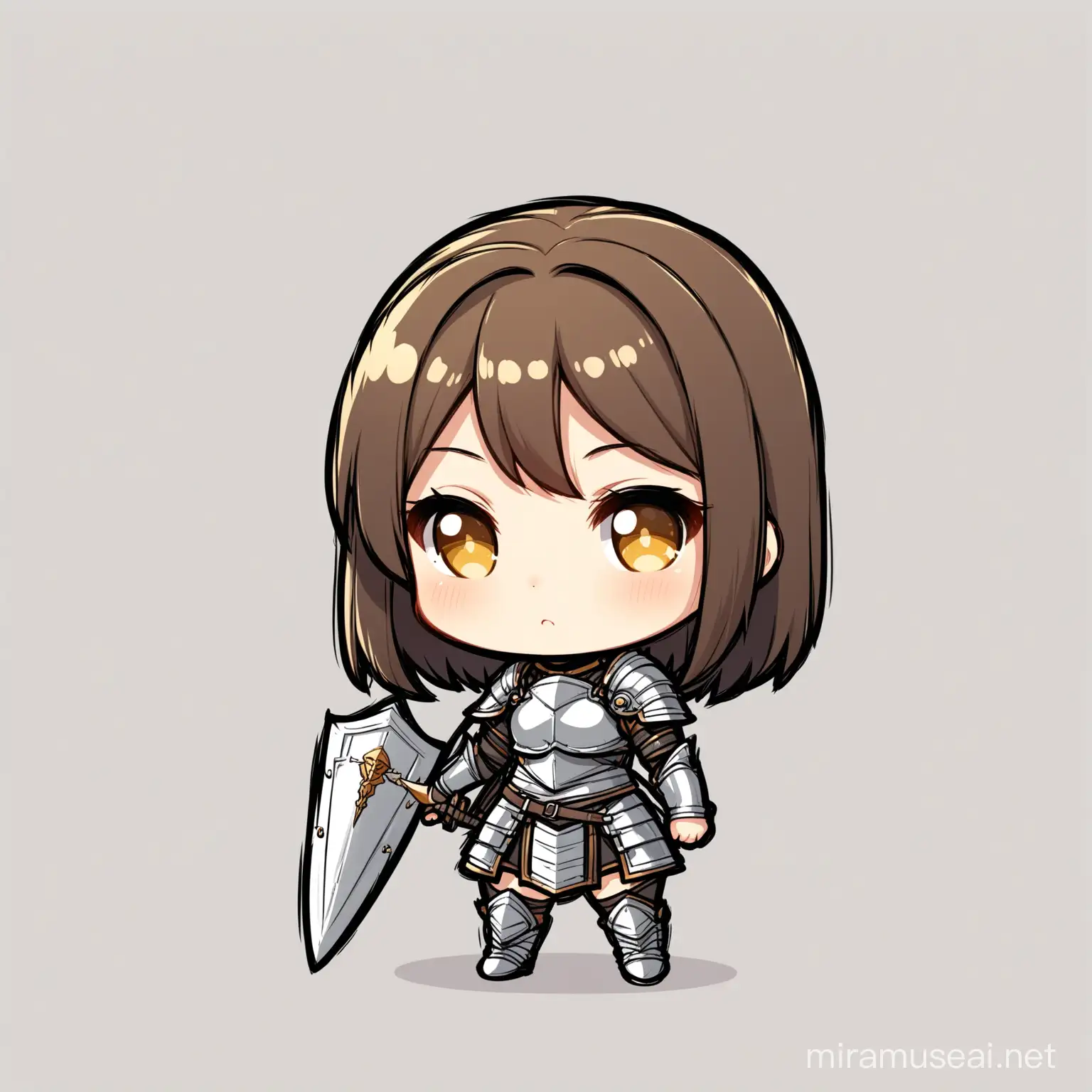 female child warrior on white background wearing armor full body chibi style