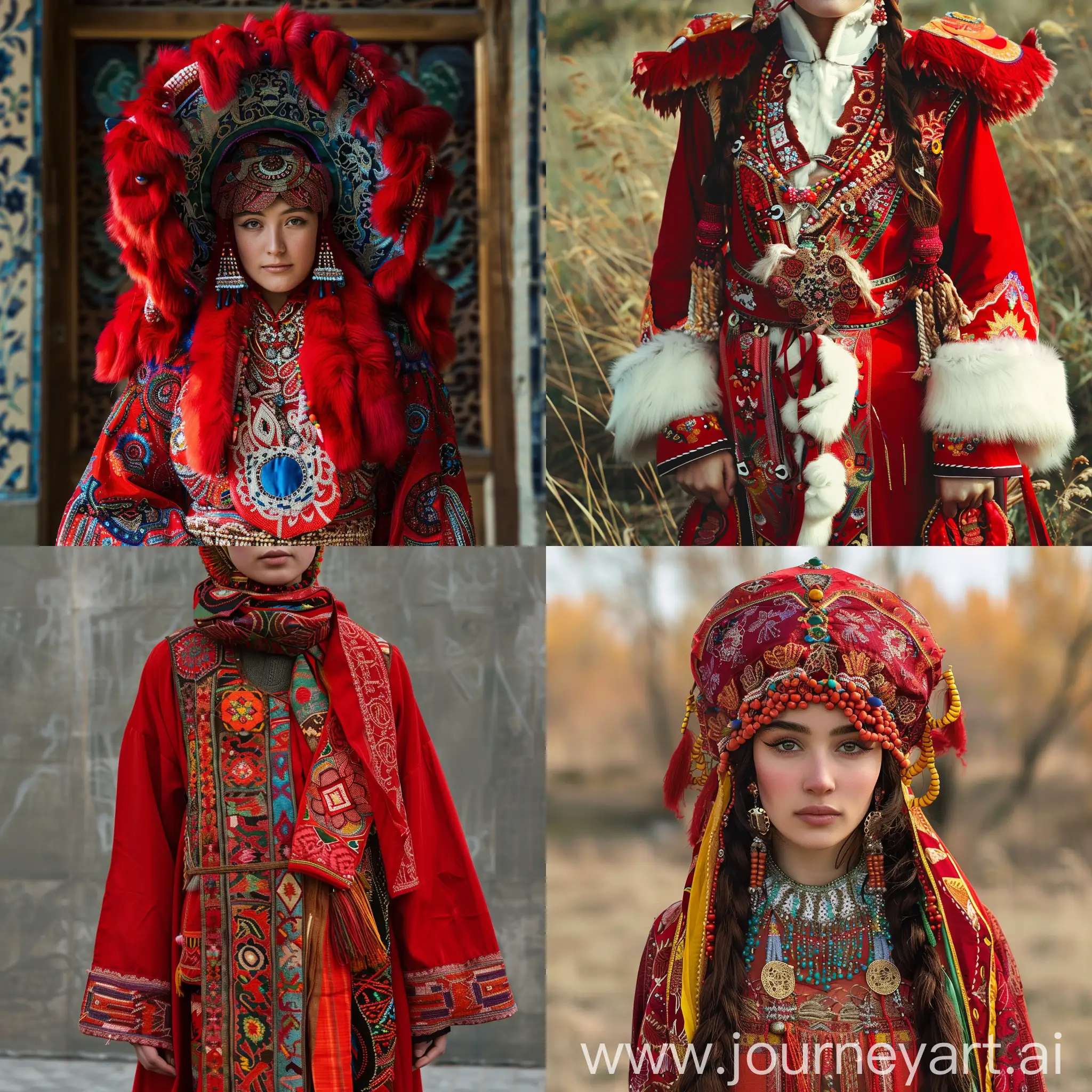 Yugur-Ethnic-Costume-Portrait-in-Vibrant-Red