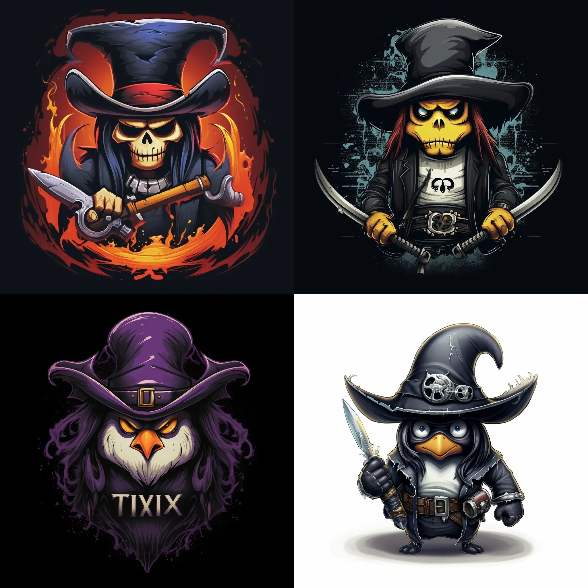 a pirate jolly roger mixed with linux tux Mascot, tech
and wizard touch
