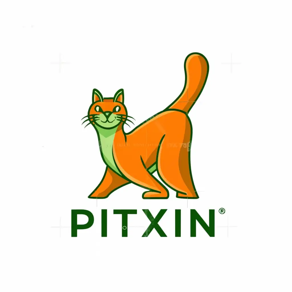 a logo design,with the text "Pitxin", main symbol:Orange cat with green eyes,Moderate,clear background