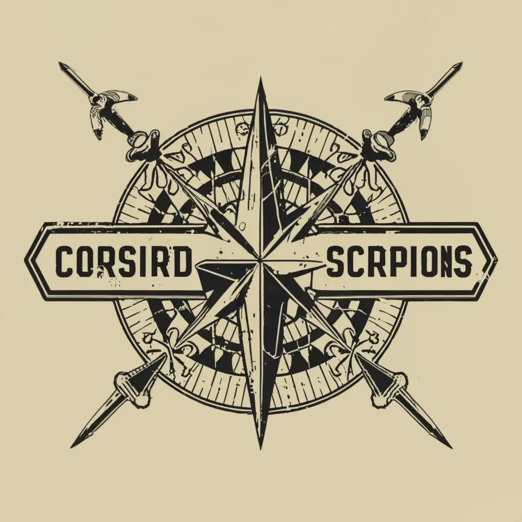 LOGO-Design-for-Corsaired-Scorpions-Compass-Rose-with-Cutlasses-in-a-Clear-Background